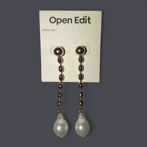 Open Edit Gold with White Pearl Drop Earrings